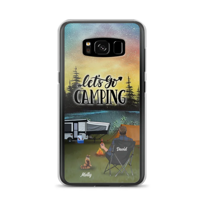 Custom Personalized Night Camping Phone Case - Solo/ Couple With Upto 6 Pets - Gift For Camping Lover - Let's Go Camping - Case For iPhone And Samsung