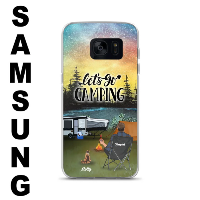 Custom Personalized Night Camping Phone Case - Solo/ Couple With Upto 6 Pets - Gift For Camping Lover - Let's Go Camping - Case For iPhone And Samsung