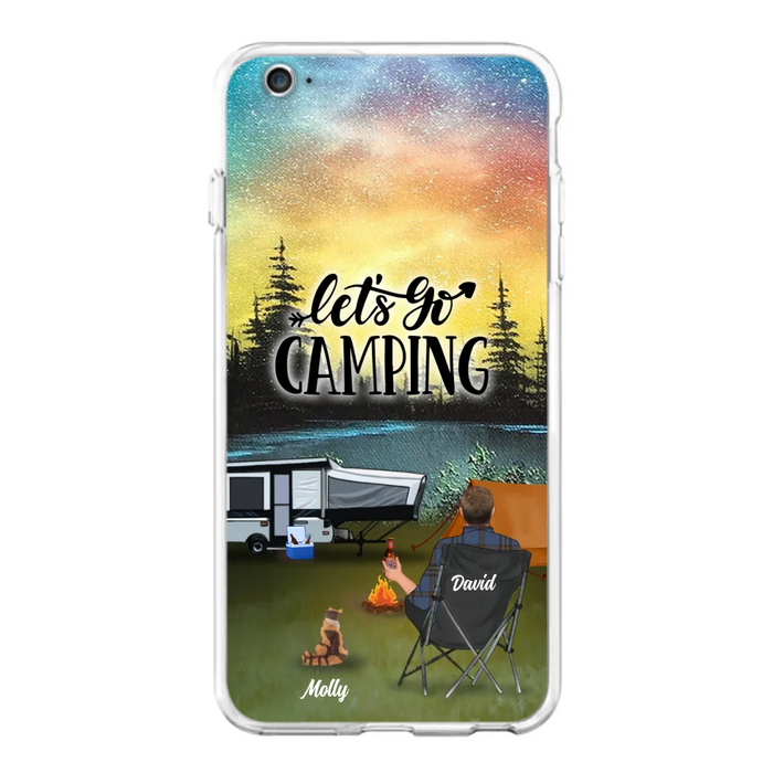 Custom Personalized Night Camping Phone Case - Solo/ Couple With Upto 6 Pets - Gift For Camping Lover - Let's Go Camping - Case For iPhone And Samsung