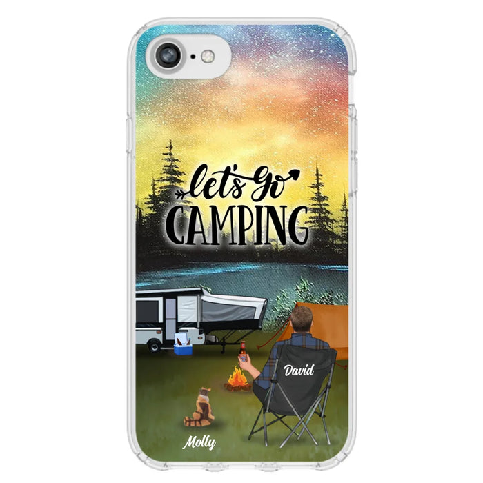 Custom Personalized Night Camping Phone Case - Solo/ Couple With Upto 6 Pets - Gift For Camping Lover - Let's Go Camping - Case For iPhone And Samsung