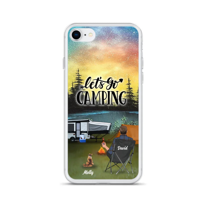 Custom Personalized Night Camping Phone Case - Solo/ Couple With Upto 6 Pets - Gift For Camping Lover - Let's Go Camping - Case For iPhone And Samsung