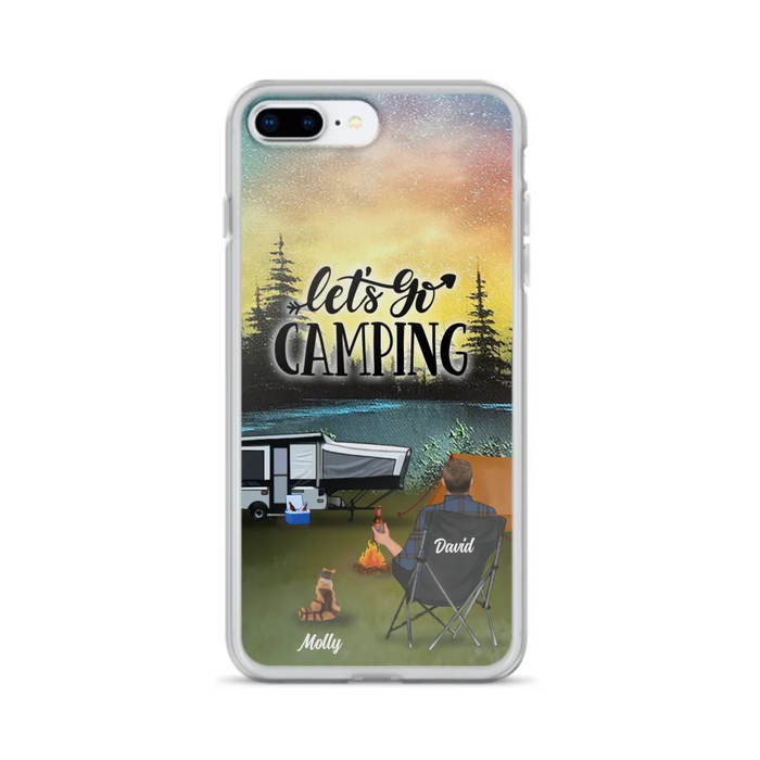 Custom Personalized Night Camping Phone Case - Solo/ Couple With Upto 6 Pets - Gift For Camping Lover - Let's Go Camping - Case For iPhone And Samsung