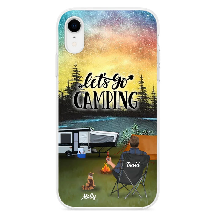 Custom Personalized Night Camping Phone Case - Solo/ Couple With Upto 6 Pets - Gift For Camping Lover - Let's Go Camping - Case For iPhone And Samsung