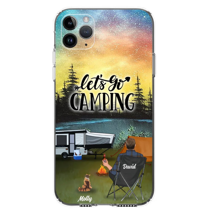 Custom Personalized Night Camping Phone Case - Solo/ Couple With Upto 6 Pets - Gift For Camping Lover - Let's Go Camping - Case For iPhone And Samsung