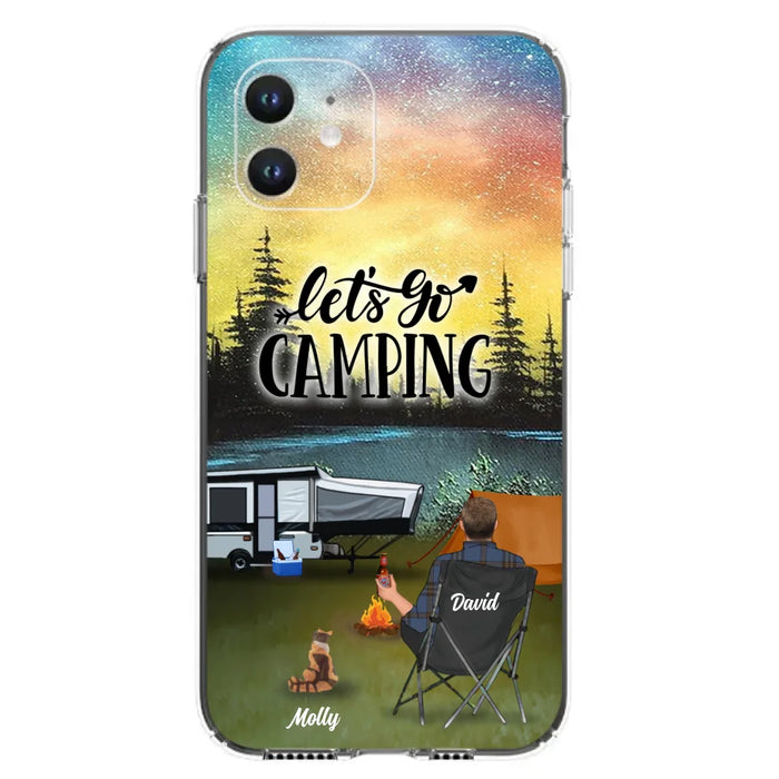 Custom Personalized Night Camping Phone Case - Solo/ Couple With Upto 6 Pets - Gift For Camping Lover - Let's Go Camping - Case For iPhone And Samsung