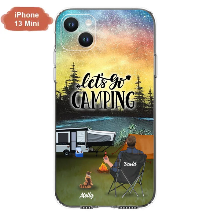 Custom Personalized Night Camping Phone Case - Solo/ Couple With Upto 6 Pets - Gift For Camping Lover - Let's Go Camping - Case For iPhone And Samsung