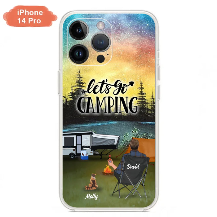 Custom Personalized Night Camping Phone Case - Solo/ Couple With Upto 6 Pets - Gift For Camping Lover - Let's Go Camping - Case For iPhone And Samsung