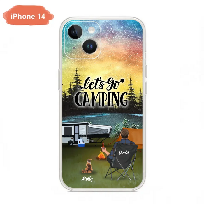 Custom Personalized Night Camping Phone Case - Solo/ Couple With Upto 6 Pets - Gift For Camping Lover - Let's Go Camping - Case For iPhone And Samsung