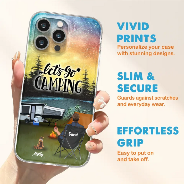 Custom Personalized Night Camping Phone Case - Solo/ Couple With Upto 6 Pets - Gift For Camping Lover - Let's Go Camping - Case For iPhone And Samsung