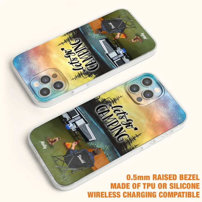 Custom Personalized Night Camping Phone Case - Solo/ Couple With Upto 6 Pets - Gift For Camping Lover - Let's Go Camping - Case For iPhone And Samsung