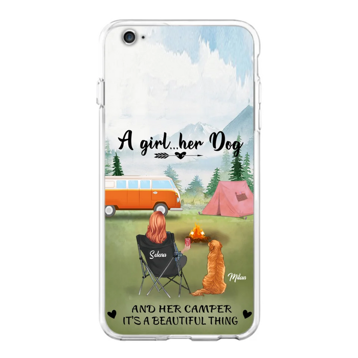 Custom Personalized Dog Mom Camping Phone Case - Mom With Upto 4 Dogs - Best Gift For Dog Lovers - For iPhone And Samsung Phone Case