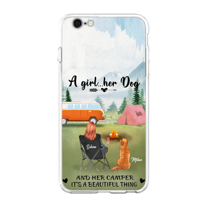 Custom Personalized Dog Mom Camping Phone Case - Mom With Upto 4 Dogs - Best Gift For Dog Lovers - For iPhone And Samsung Phone Case