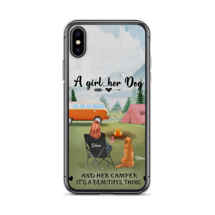 Custom Personalized Dog Mom Camping Phone Case - Mom With Upto 4 Dogs - Best Gift For Dog Lovers - For iPhone And Samsung Phone Case