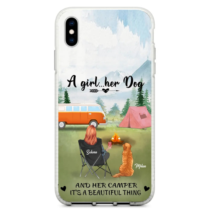 Custom Personalized Dog Mom Camping Phone Case - Mom With Upto 4 Dogs - Best Gift For Dog Lovers - For iPhone And Samsung Phone Case