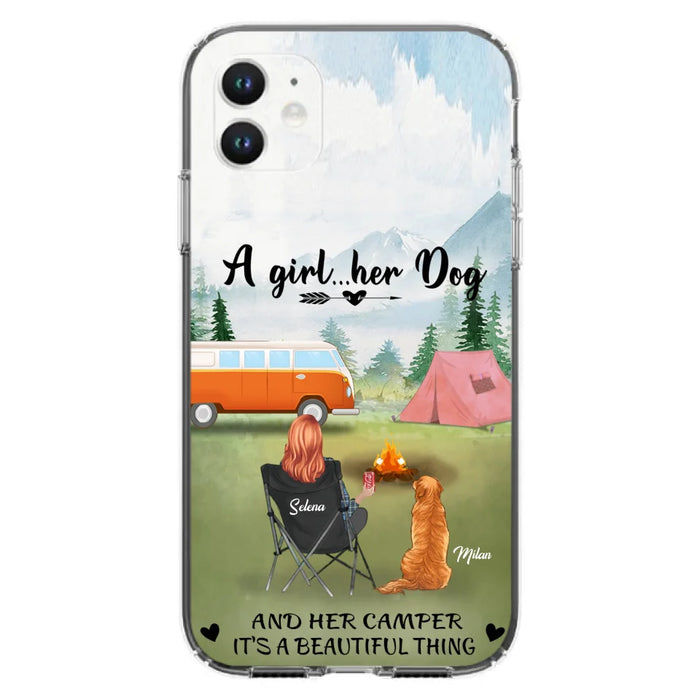 Custom Personalized Dog Mom Camping Phone Case - Mom With Upto 4 Dogs - Best Gift For Dog Lovers - For iPhone And Samsung Phone Case