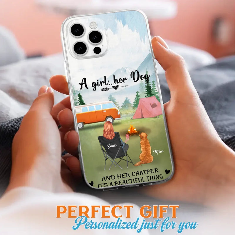 Custom Personalized Dog Mom Camping Phone Case - Mom With Upto 4 Dogs - Best Gift For Dog Lovers - For iPhone And Samsung Phone Case