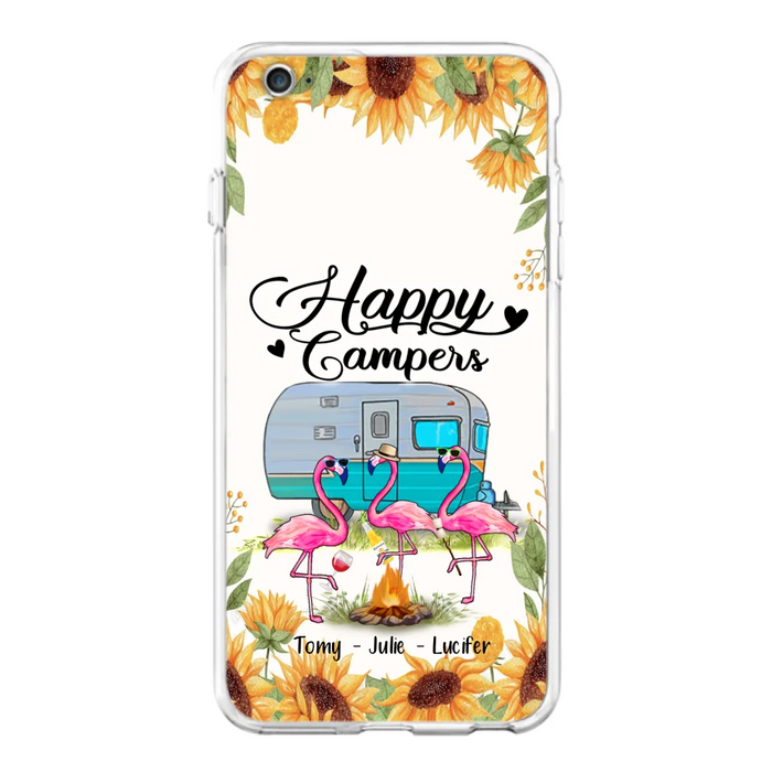 Custom Personalized Camping Flamingo Phone Case - Happy Campers - For iPhone And Samsung Phone Case - JLDWNZ