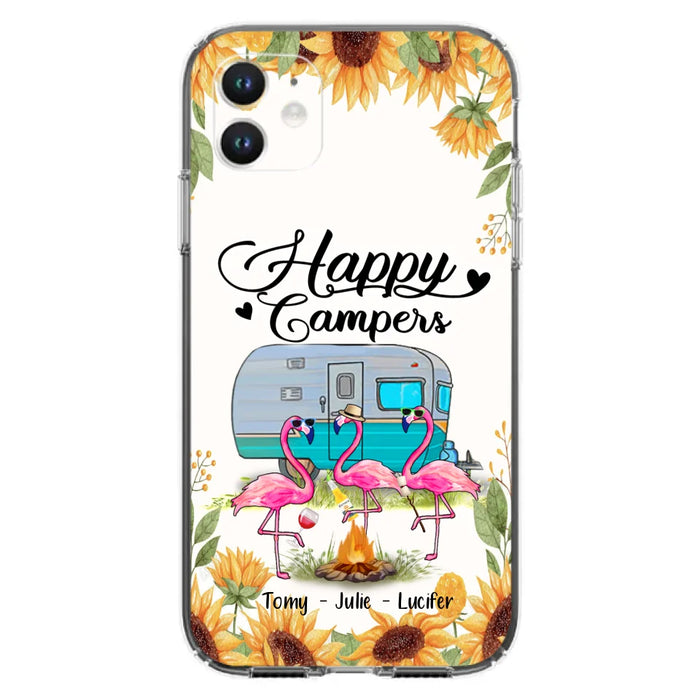 Custom Personalized Camping Flamingo Phone Case - Happy Campers - For iPhone And Samsung Phone Case - JLDWNZ