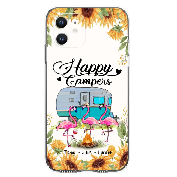 Custom Personalized Camping Flamingo Phone Case - Happy Campers - For iPhone And Samsung Phone Case - JLDWNZ