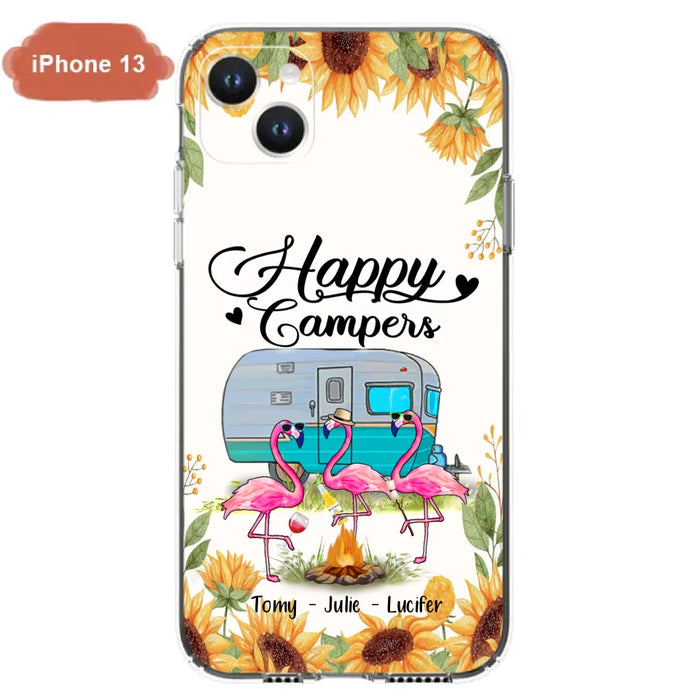 Custom Personalized Camping Flamingo Phone Case - Happy Campers - For iPhone And Samsung Phone Case - JLDWNZ