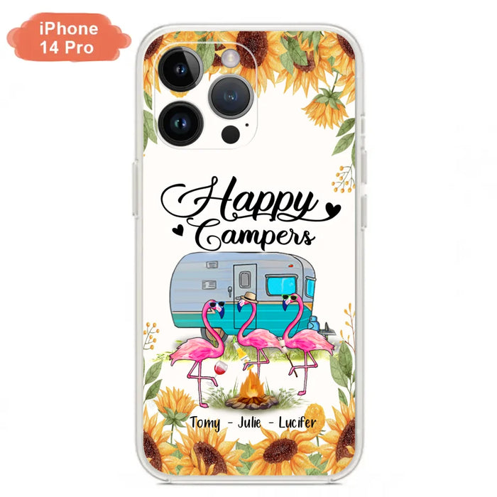 Custom Personalized Camping Flamingo Phone Case - Happy Campers - For iPhone And Samsung Phone Case - JLDWNZ