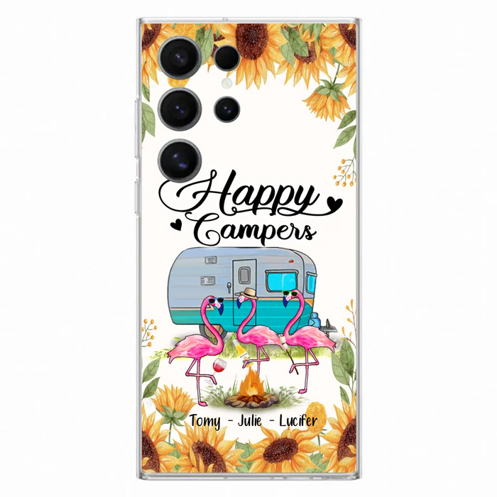 Custom Personalized Camping Flamingo Phone Case - Happy Campers - For iPhone And Samsung Phone Case - JLDWNZ