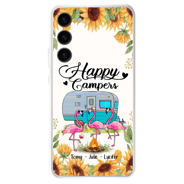 Custom Personalized Camping Flamingo Phone Case - Happy Campers - For iPhone And Samsung Phone Case - JLDWNZ