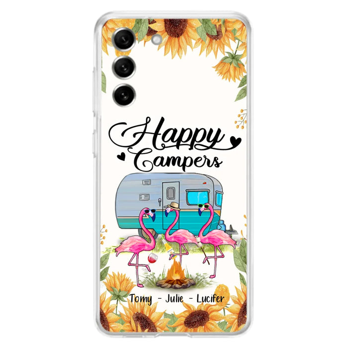 Custom Personalized Camping Flamingo Phone Case - Happy Campers - For iPhone And Samsung Phone Case - JLDWNZ