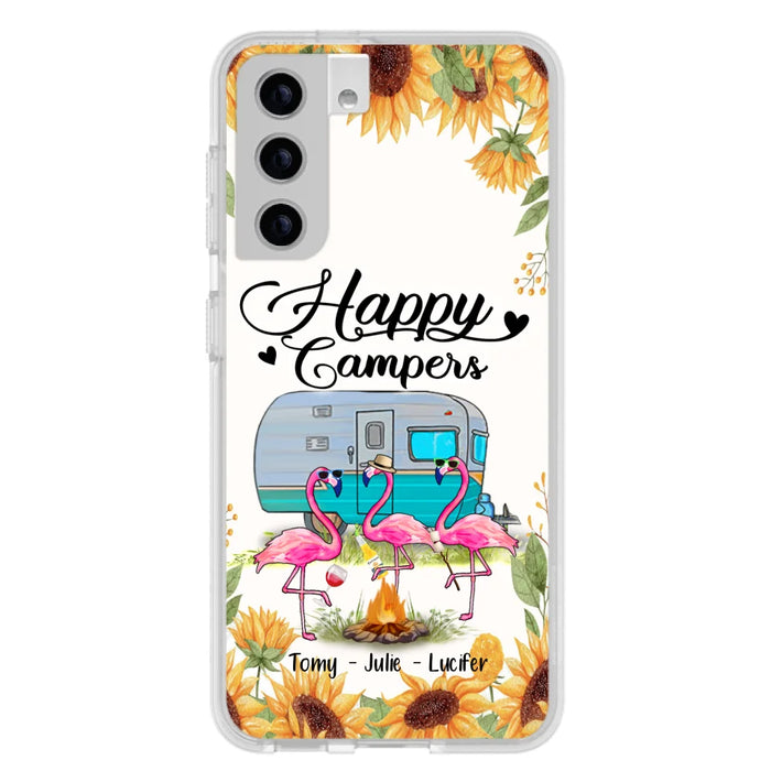 Custom Personalized Camping Flamingo Phone Case - Happy Campers - For iPhone And Samsung Phone Case - JLDWNZ