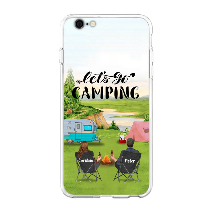 Custom Personalized Camping Phone Case - Couple With Upto 3 Kids And 4 Pets - Gift Idea For Camping Lover - Let's Go Camping - Case For iPhone And Samsung