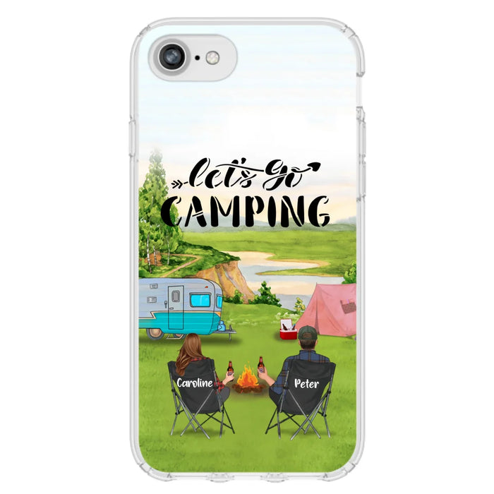 Custom Personalized Camping Phone Case - Couple With Upto 3 Kids And 4 Pets - Gift Idea For Camping Lover - Let's Go Camping - Case For iPhone And Samsung