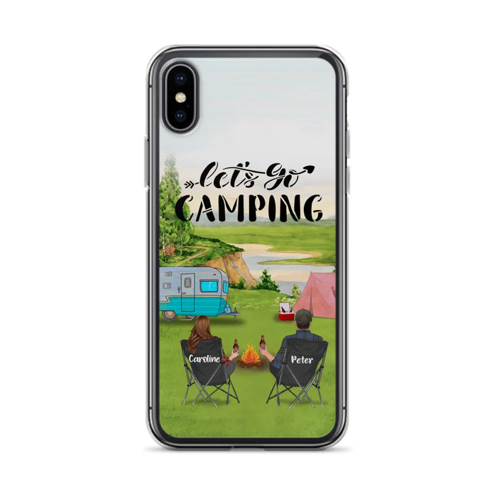 Custom Personalized Camping Phone Case - Couple With Upto 3 Kids And 4 Pets - Gift Idea For Camping Lover - Let's Go Camping - Case For iPhone And Samsung