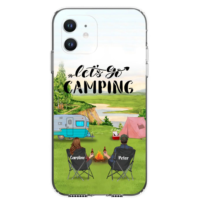 Custom Personalized Camping Phone Case - Couple With Upto 3 Kids And 4 Pets - Gift Idea For Camping Lover - Let's Go Camping - Case For iPhone And Samsung