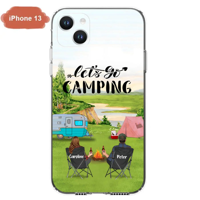 Custom Personalized Camping Phone Case - Couple With Upto 3 Kids And 4 Pets - Gift Idea For Camping Lover - Let's Go Camping - Case For iPhone And Samsung