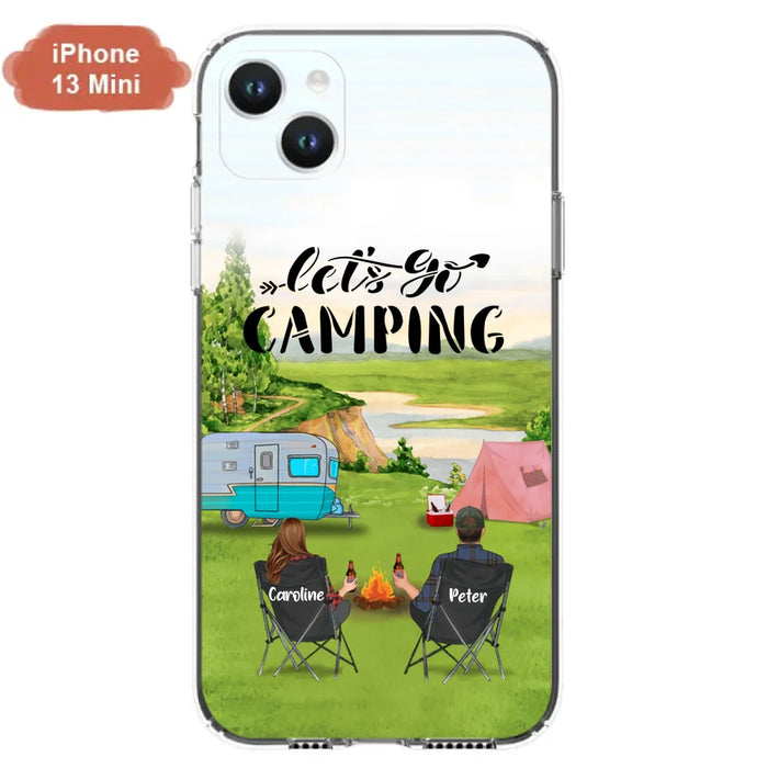 Custom Personalized Camping Phone Case - Couple With Upto 3 Kids And 4 Pets - Gift Idea For Camping Lover - Let's Go Camping - Case For iPhone And Samsung