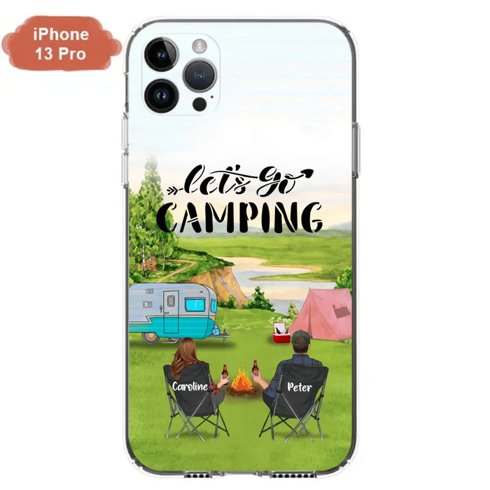 Custom Personalized Camping Phone Case - Couple With Upto 3 Kids And 4 Pets - Gift Idea For Camping Lover - Let's Go Camping - Case For iPhone And Samsung