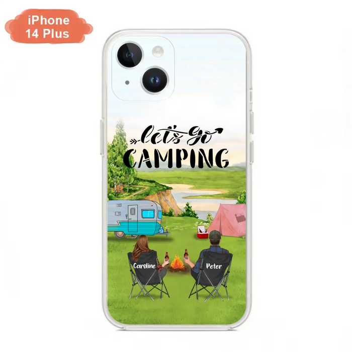 Custom Personalized Camping Phone Case - Couple With Upto 3 Kids And 4 Pets - Gift Idea For Camping Lover - Let's Go Camping - Case For iPhone And Samsung