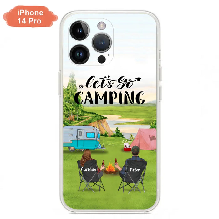 Custom Personalized Camping Phone Case - Couple With Upto 3 Kids And 4 Pets - Gift Idea For Camping Lover - Let's Go Camping - Case For iPhone And Samsung