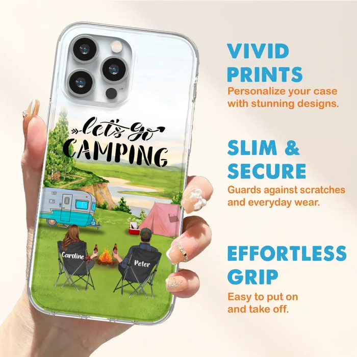 Custom Personalized Camping Phone Case - Couple With Upto 3 Kids And 4 Pets - Gift Idea For Camping Lover - Let's Go Camping - Case For iPhone And Samsung