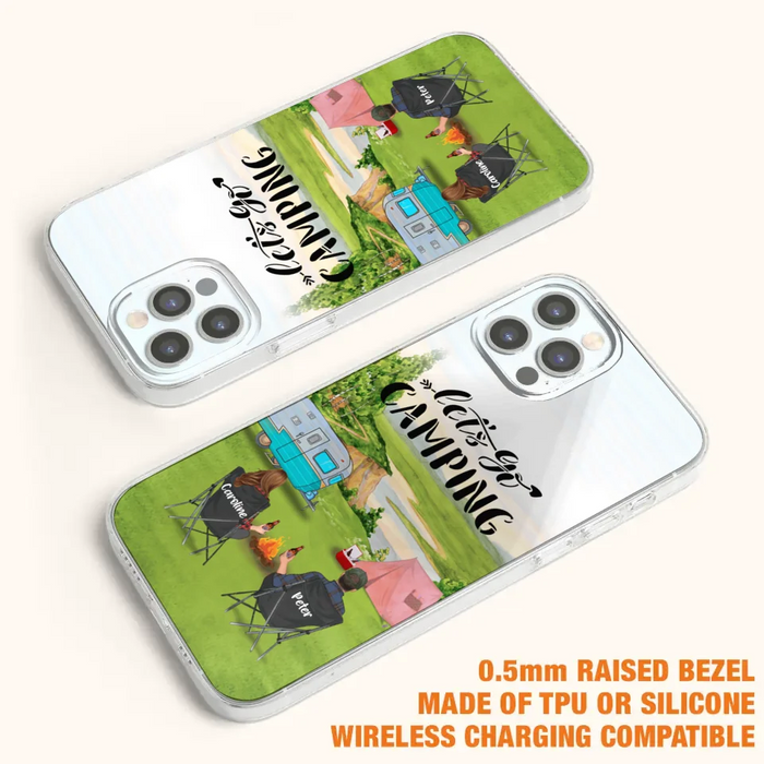 Custom Personalized Camping Phone Case - Couple With Upto 3 Kids And 4 Pets - Gift Idea For Camping Lover - Let's Go Camping - Case For iPhone And Samsung