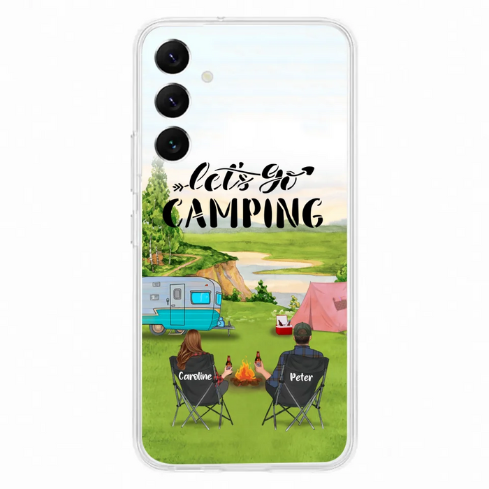 Custom Personalized Camping Phone Case - Couple With Upto 3 Kids And 4 Pets - Gift Idea For Camping Lover - Let's Go Camping - Case For iPhone And Samsung