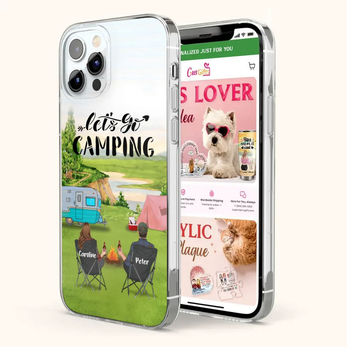 Custom Personalized Camping Phone Case - Couple With Upto 3 Kids And 4 Pets - Gift Idea For Camping Lover - Let's Go Camping - Case For iPhone And Samsung