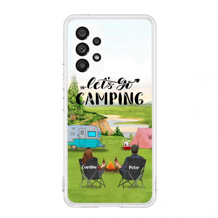 Custom Personalized Camping Phone Case - Couple With Upto 3 Kids And 4 Pets - Gift Idea For Camping Lover - Let's Go Camping - Case For iPhone And Samsung