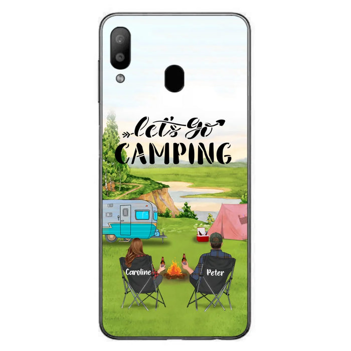 Custom Personalized Camping Phone Case - Couple With Upto 3 Kids And 4 Pets - Gift Idea For Camping Lover - Let's Go Camping - Case For iPhone And Samsung