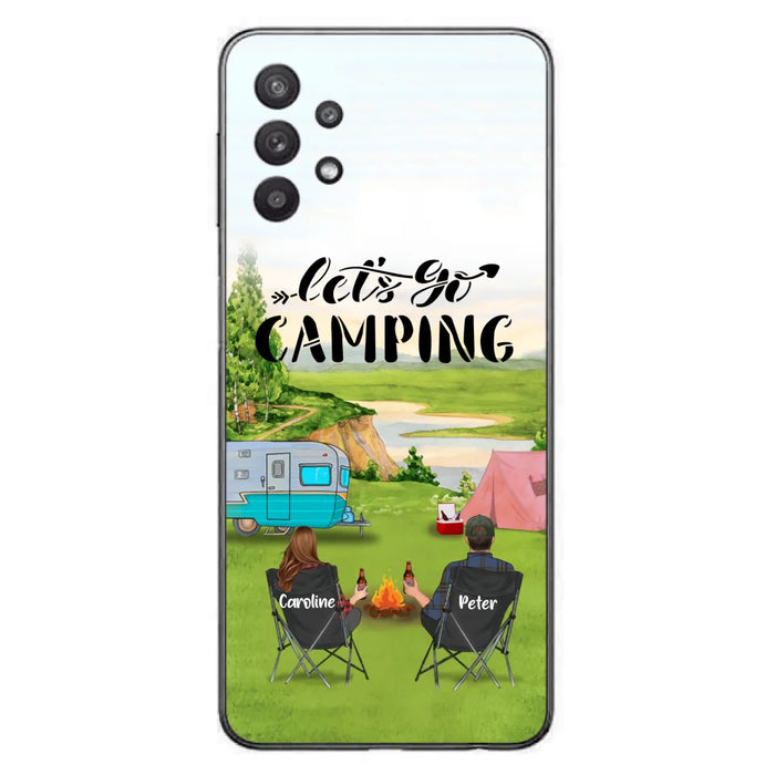 Custom Personalized Camping Phone Case - Couple With Upto 3 Kids And 4 Pets - Gift Idea For Camping Lover - Let's Go Camping - Case For iPhone And Samsung