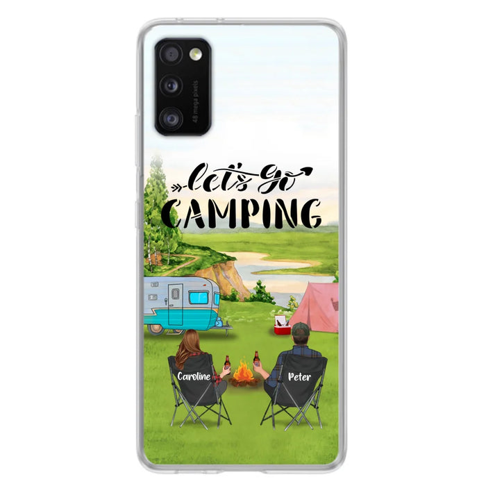 Custom Personalized Camping Phone Case - Couple With Upto 3 Kids And 4 Pets - Gift Idea For Camping Lover - Let's Go Camping - Case For iPhone And Samsung