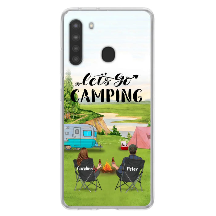 Custom Personalized Camping Phone Case - Couple With Upto 3 Kids And 4 Pets - Gift Idea For Camping Lover - Let's Go Camping - Case For iPhone And Samsung