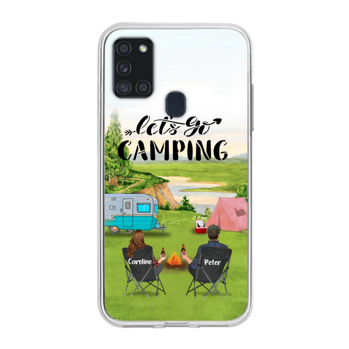 Custom Personalized Camping Phone Case - Couple With Upto 3 Kids And 4 Pets - Gift Idea For Camping Lover - Let's Go Camping - Case For iPhone And Samsung