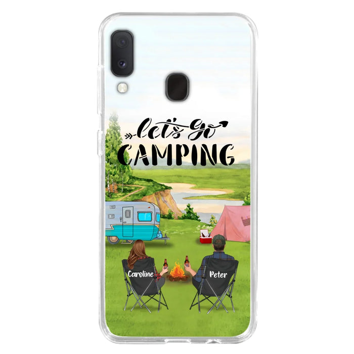 Custom Personalized Camping Phone Case - Couple With Upto 3 Kids And 4 Pets - Gift Idea For Camping Lover - Let's Go Camping - Case For iPhone And Samsung