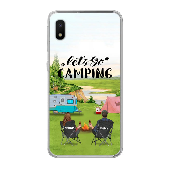 Custom Personalized Camping Phone Case - Couple With Upto 3 Kids And 4 Pets - Gift Idea For Camping Lover - Let's Go Camping - Case For iPhone And Samsung